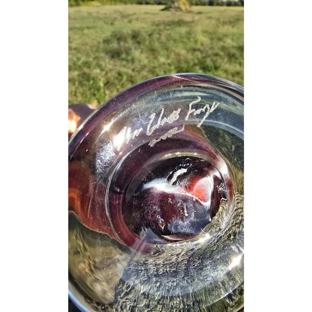Vintage The Glass Forge Art Glass Vase Red Orange Signed 2002 Hand Blown USA